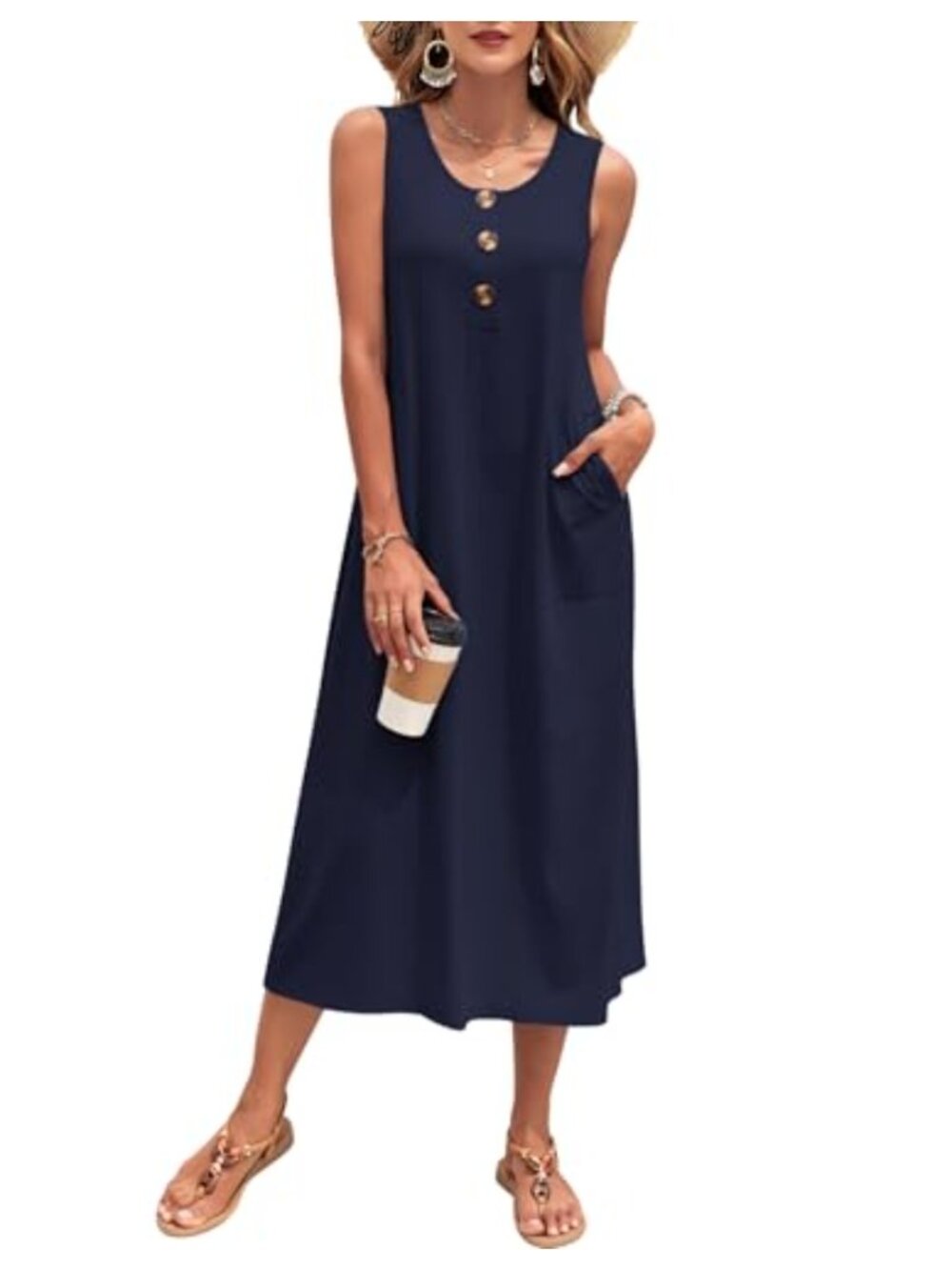Sleeveless Maxi Dress with Pockets A-Line Sun Dress